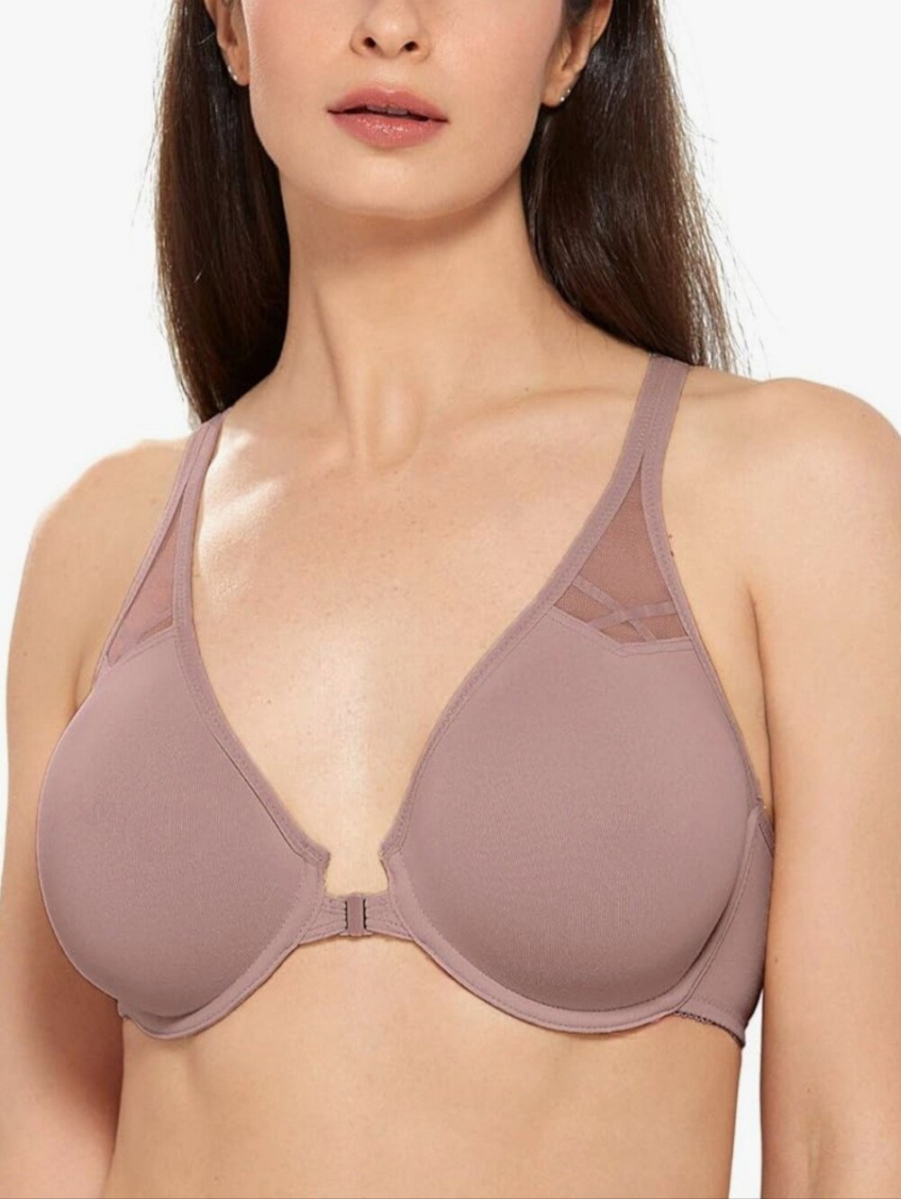 DELIMIRA Women's Front Closure Racerback Bras Plus Size Full Coverage Supportive